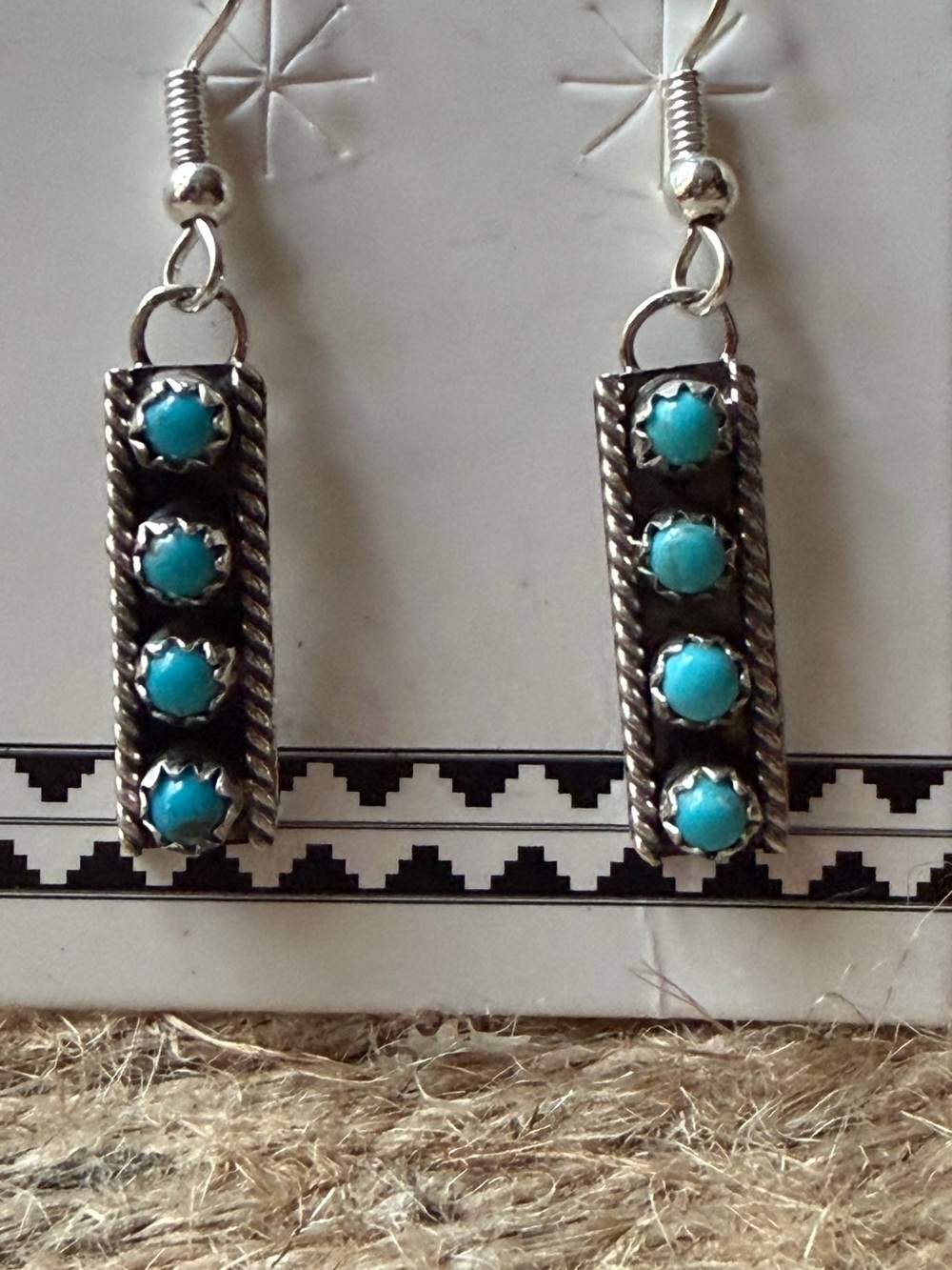 Esther White Navajo Turquoise Drop Bar Earrings - Women Jewelry